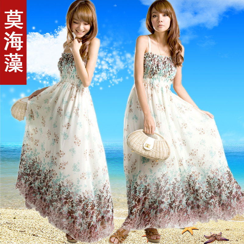 <span class=H>聚</span><span class=H>划算</span> 2012女装吊带裙修身高腰碎花裙裹胸 雪纺连衣裙 夏 沙滩裙