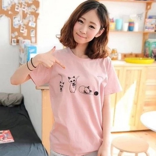 新款夏装新款<em>韩版</em>大码<em>宽松</em>女装卡通<em>上衣</em>短袖T