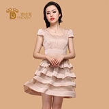 2012夏季新品名媛淑女气质修身显瘦缎面镂空花连衣裙3666茵克拉芙