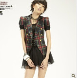 新品 秒杀 潮服 格纹潮款短西装外套-1384