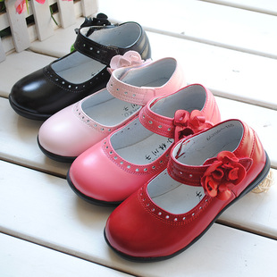  小林川子秋韩版女童真牛皮圆头单皮鞋儿童公主学生跳舞鞋26-37码