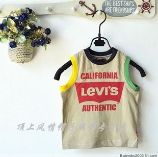  顶上风情 外贸原单LEVI'S儿童T恤无袖背心EN170●黄绿袖90-120