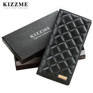  KIZZME新款 超好手感小羊皮女士长款两折菱格钱包 多卡位钱夹