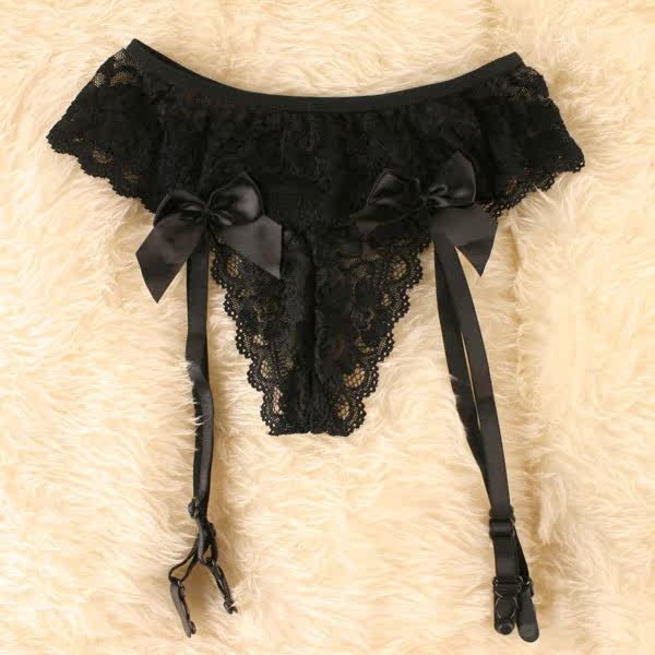 Xiao Hu Xian soft suspenders garters with panties sexy Black Lace bow set DW012
