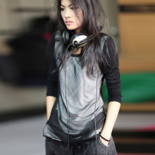 2011 新款秋装女装女款长袖圆领拼接T恤欧美休闲百搭中长款t恤