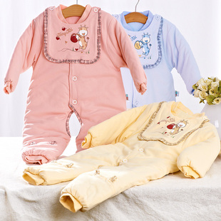  童泰秋装婴儿连体衣服装纯棉衣新生儿宝宝保暖内衣秋冬装哈衣套装