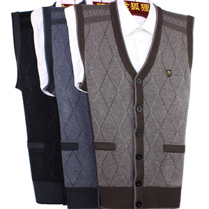 秋冬加厚中老年男式v领高档正品马甲<em>开衫男士</em>