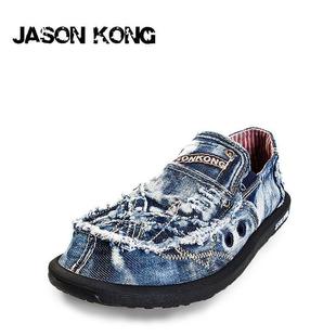  JASONKONG帆布鞋男 韩版潮流低帮牛仔布鞋 男士一脚蹬套脚