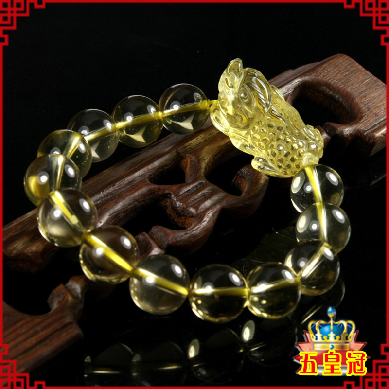 泰山聚贤阁 开光极品巴西黄水晶貔貅手链 招财 开运 护身 保平安