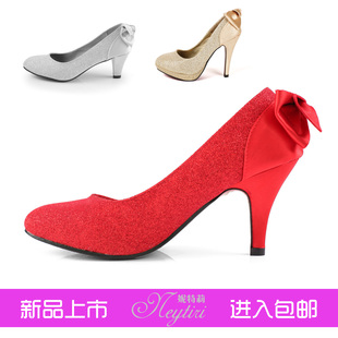  女鞋新娘鞋 结婚鞋子红色金色银色高跟婚鞋礼服鞋演出鞋 包邮婚鞋