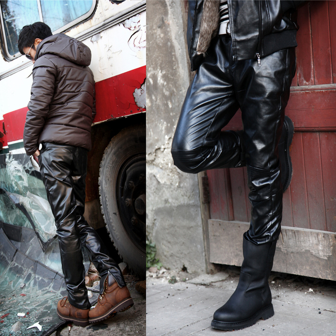 男式<em>紧身</em>潮裤<em>男款</em>皮裤男生pu皮裤低腰裤子 | 名