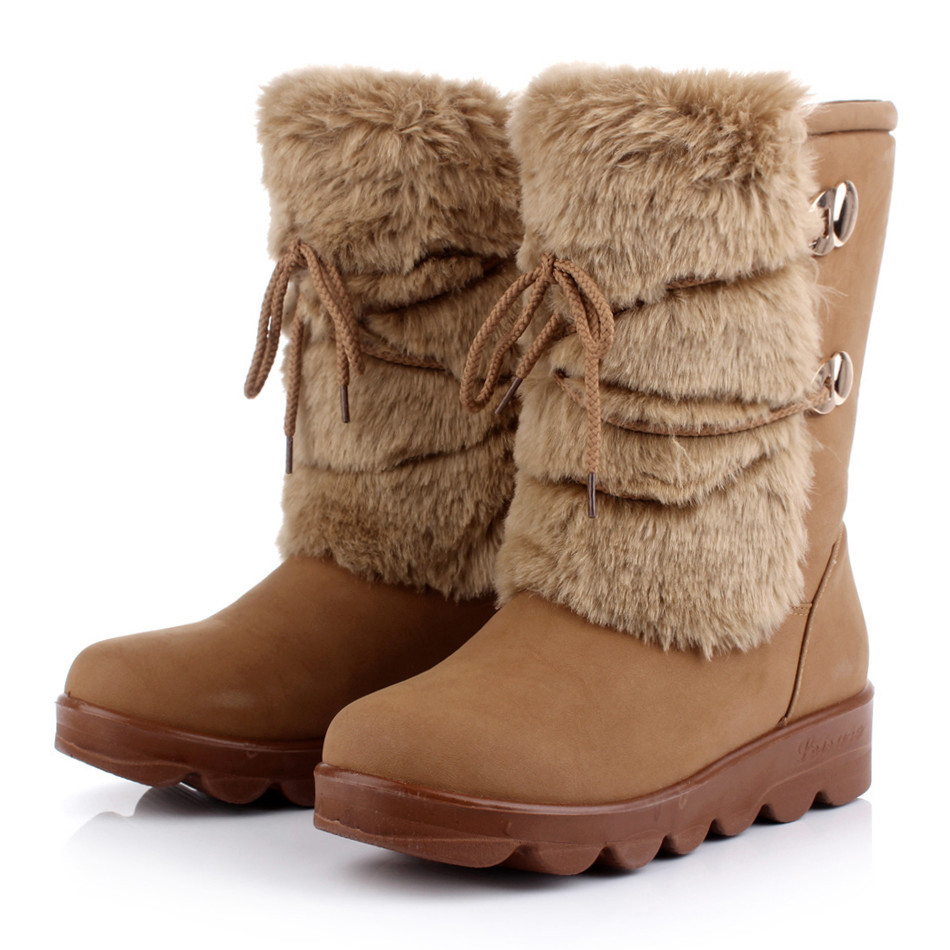 圆头防水厚底保暖冬靴...