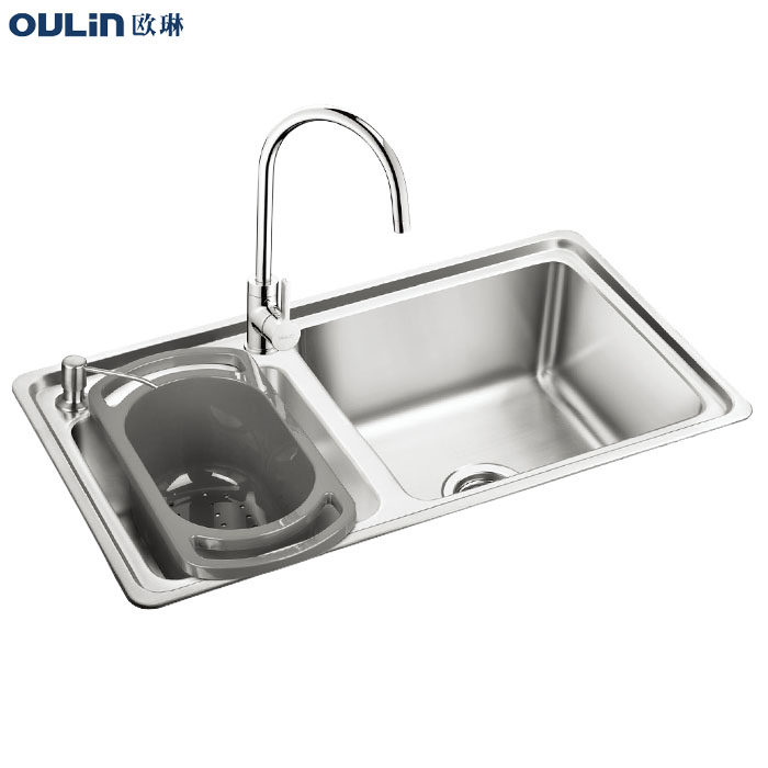 欧琳水槽 乐维系列 双槽水槽套餐OLC78430+OL-8101龙头 有皂液器