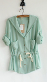 2012 Korean spring and summer must-quality collision color belt pocket hooded drawstring chiffon shirt / shirt