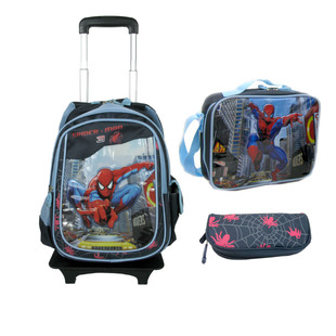  正品蜘蛛侠小学生拉杆书包+挎包+笔袋 男款可拆卸有防雨罩送礼包