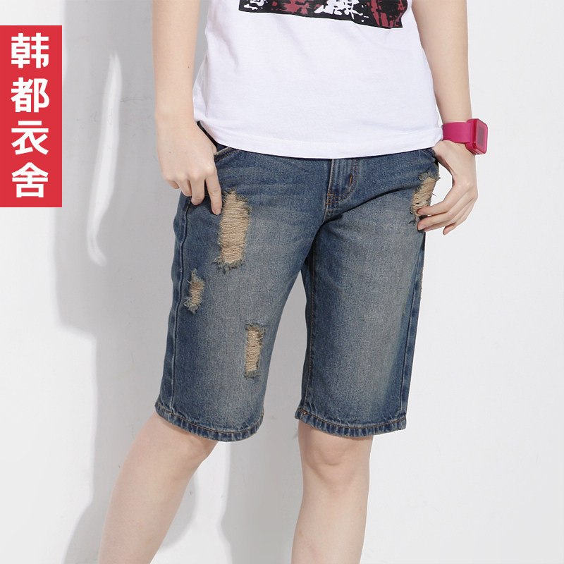 货到付款韩国 2012夏<span class=H>装</span>新款 <span class=H>女</span><span class=H>装</span>磨破牛仔短<span class=H>裤</span>