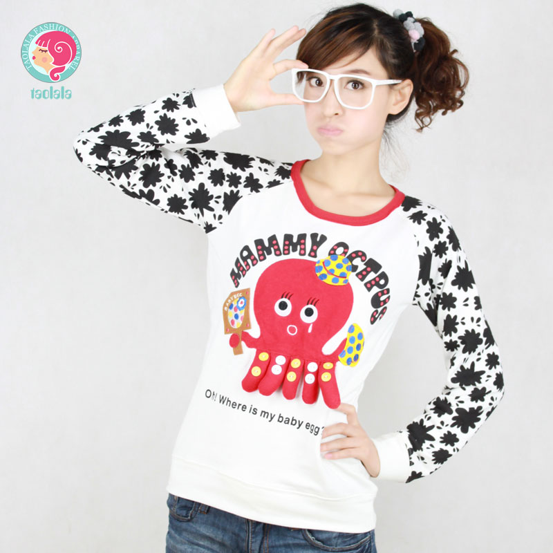 可爱贴布圆领韩版...