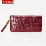 千姿百袋2012新款欧美时尚鳄鱼纹真皮牛皮长款钱包手拿包女包A913