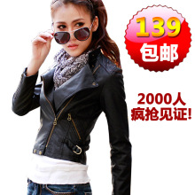 2012包邮 春秋新款 韩版修身女式立领皮衣机车短款外套3004A3黑棕