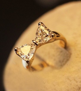  八心八箭 安特卫普 韩版 锆钻 蝴蝶结 甜美气质 女 戒指 饰品钻戒