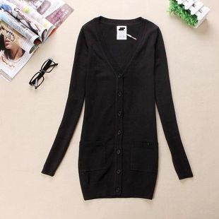 2013OL通勤 出口欧美春季女装 <em>黑色</em> V领<em>长款开</em>