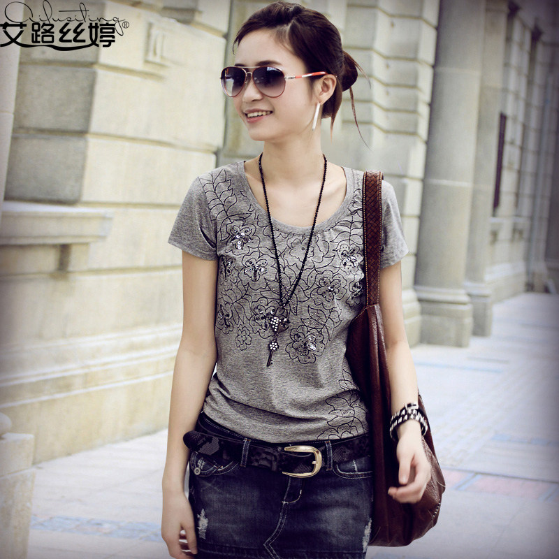 Ai Lusi Ting 2013 summer dress new Korean fashion ladies ' slim fit skinny shirt plus size short sleeve t shirts women 316