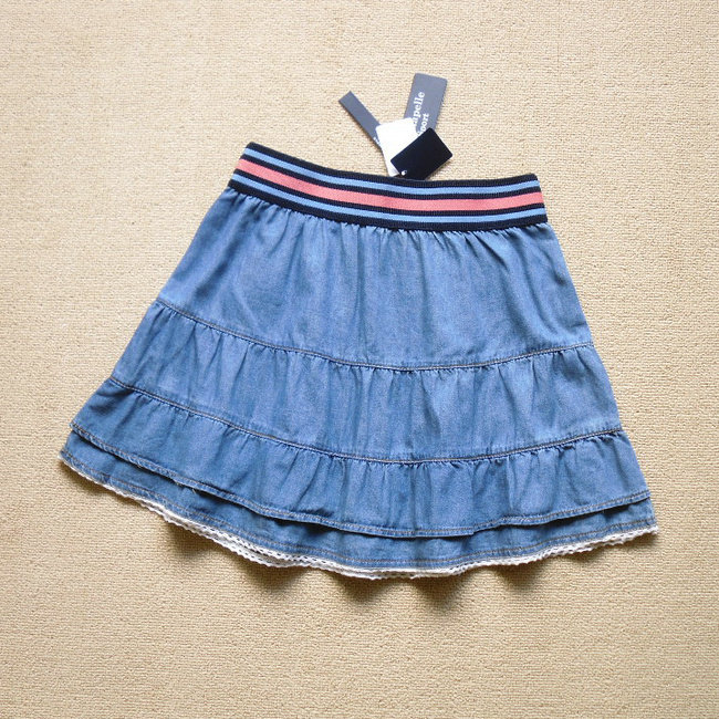 特价 <span class=H>专柜</span>正品 拉夏贝尔 全棉蕾丝边薄牛仔短裙/半身裙 原价239