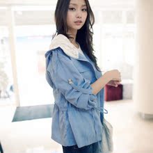 2012新款秋装韩版少女装开衫抽绳修身工装蕾丝帽子气质风衣外套03