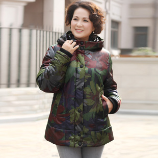  中老年女装棉衣外套 妈妈装棉服 面包领印花棉袄 秋冬装新品莎瑞
