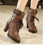 韩版 棕色 高跟靴 子韩版 厚底马丁靴粗跟高跟靴 李孝利短靴女