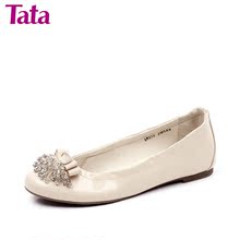 Tata/他她 皱漆牛皮 2AB60D正品2012春季 百搭低跟女单鞋