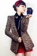 【白羊GO】圣诞潮妞。韩国and fashion正品豹纹麂<span class=H>皮</span>绒修身<span class=H>小</span>西装