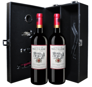  法国进口红酒礼品双支盒装礼品 梵蒂雅干红葡萄酒 红酒 皮质礼盒