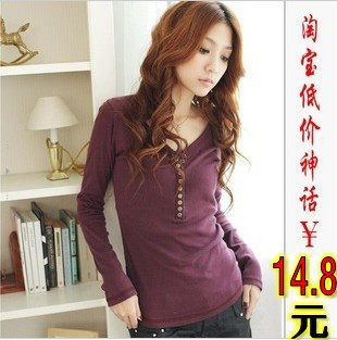 新款2012秋装新品韩版女装OL通勤修身纯色长袖夏季T恤打底衫