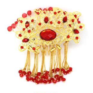  施幻麒H177中式礼服旗袍配饰 新娘头饰结婚 蝴蝶流苏珠珠发饰插梳