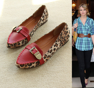 Fashion sexy Leopard-wild in Europe and mixed material pointed flat small danxie