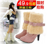清仓2011冬季新款女鞋子正品中筒靴高跟高筒雪地靴短靴女靴子