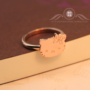  holle kitty猫镀18K玫瑰金戒指女出口日本钛钢彩金指环韩版礼物