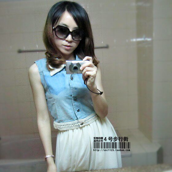 【图】蕾丝花边<em>牛仔</em>背心<em>马甲</em>加雪纺<em>纱裙</em>拼接长