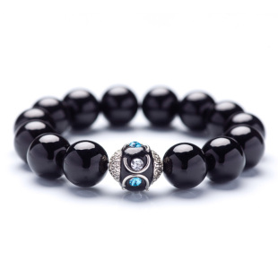  【富美达】顶级纯天然黑玛瑙 锆石转运珠 男士高档手链 转运招财