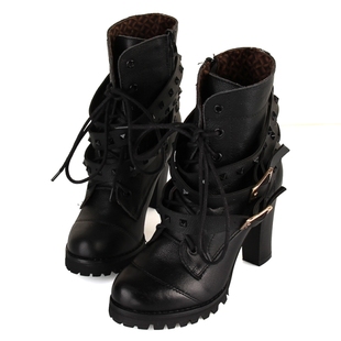  秋冬靴粗跟短靴高跟女靴子真皮马丁靴机车靴骑士靴及踝靴棉靴包邮