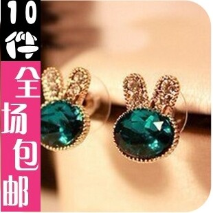 0283 宝石水钻精致兔子耳钉 欧美饰品 海蓝色耳饰 2012新款<span class=H>耳环</span>
