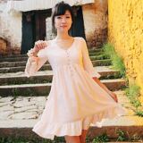 as安都2011冬新款女装 半开襟喇叭袖高腰线连衣裙（3色） 9157201