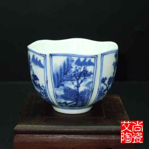 仿清康熙六角杯景德镇手绘花鸟山水陶瓷杯子仿古青花瓷茶杯品茗杯|ruв категории посуда, чайный сервиз, чашка - от Buy2taobao.com для оказания профессиональной услуги покупки агента Taobao