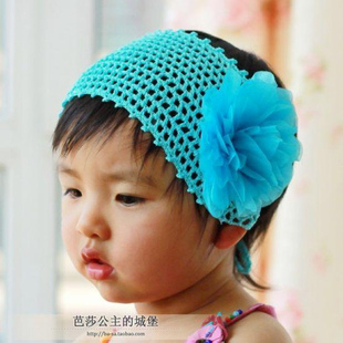  夏款 宝宝发带 纯手工编制发网 婴儿童头饰 可爱花朵 精品蓝色