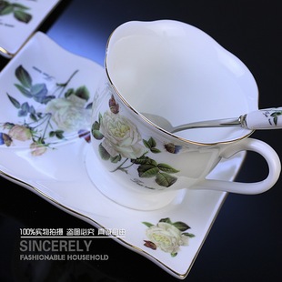 Modern home living Royal bone China square coffee cup of European-style elegance of Camellia