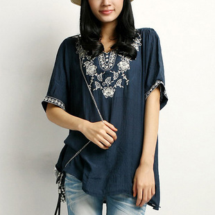 2012夏新淑女屋外贸正品韩版精致刺绣小朵加大女中长款衬衫上衣