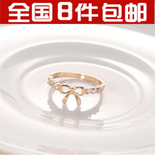  韩国韩版小饰品 时尚个性流行可爱蝴蝶结镶钻戒指 女指环 批发