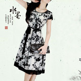 三<span class=H>皇冠</span>!2011新款 淑女花色短袖大码雪纺<span class=H>连衣裙</span>（5个码）