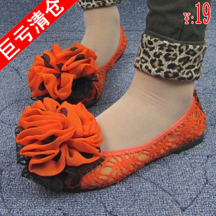  新款甜美船鞋韩版瓢鞋花朵公主鞋浅口网平底圆头女式平跟单鞋